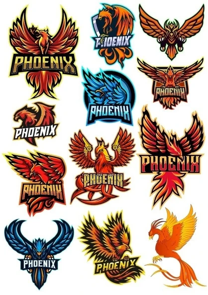 Anka Kuşu Phoneix Sticker Set-2 12 Parça Telefon, Tablet, Defter, Laptop Sticker ürün görseli 1