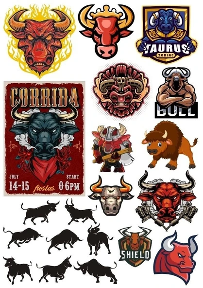 Boğa Sticker Set-8 17 Parça Telefon, Tablet, Defter, Laptop Sticker ürün görseli 1