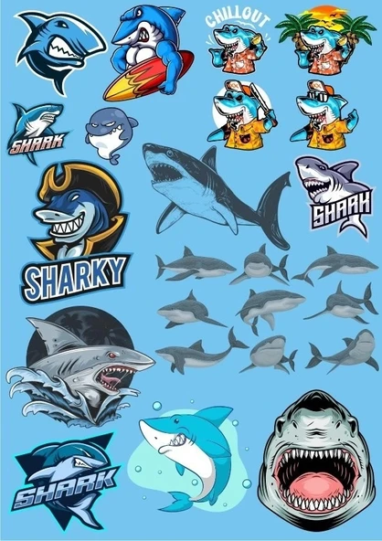 Köpek Balığı Sticker Set-3 17 Parça Telefon, Tablet, Defter, Laptop Sticker ürün görseli 1