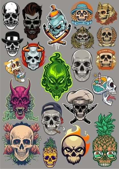 Kuru Kafa İskeletler Sticker Set 27 Parça Telefon, Tablet, Defter, Laptop Sticker ürün görseli 1