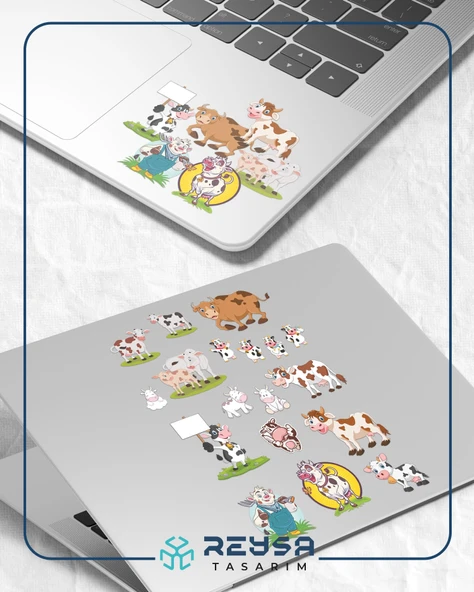 İnek Sticker Set-4 27 Parça Telefon, Tablet, Defter, Laptop Sticker - Resim 3