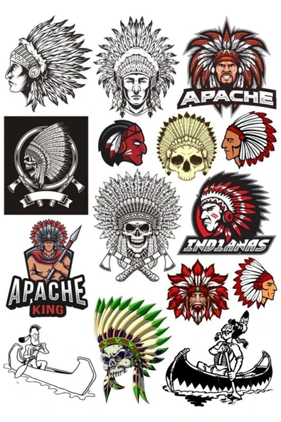 Kızıl Derili Apachi Sticker Set-3 15 Parça Telefon, Tablet, Defter, Laptop Sticker ürün görseli 1