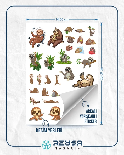 Tembel Hayvan Stciker Set 25 Parça Telefon, Tablet, Defter, Laptop Sticker - Resim 2