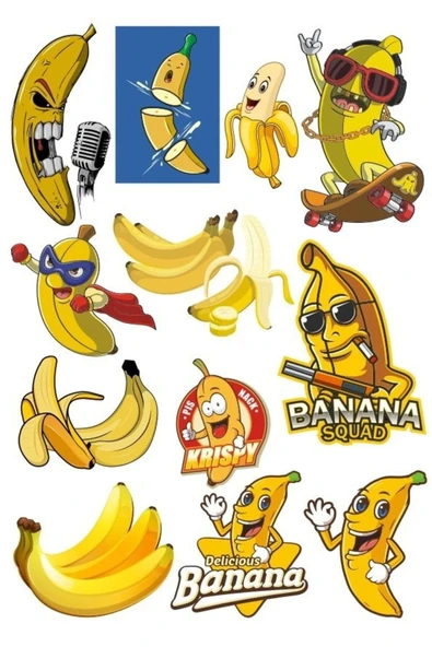 Muz Sticker Set-1 13 Parça Telefon, Tablet, Defter, Laptop Sticker ürün görseli 1