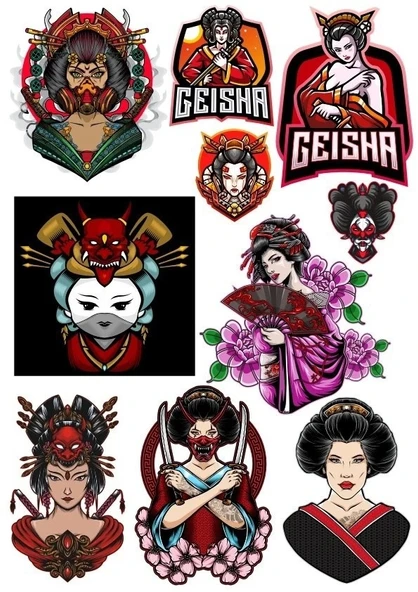 Geisha Sticker Set-2 10 Parça Telefon, Tablet, Defter, Laptop Sticker ürün görseli 1