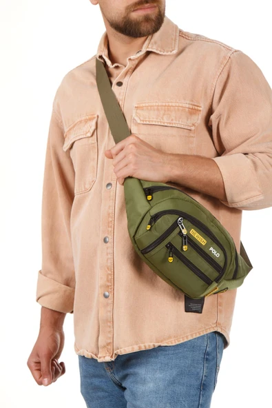 Erkek Bel Çantası Çapraz Çok Cepli Suya Dayanıklı Kumaş Göğüs Çapraz Kulaklık Çıkışlı Çanta - 4