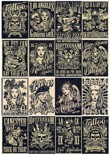 Vintage Poster Sticker 16 Parça Telefon, Tablet, Defter, Laptop Sticker ürün görseli 1