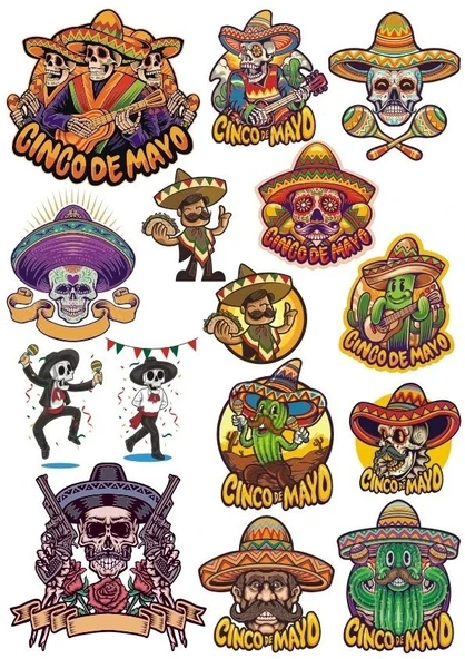 Meksika Temalı Sticker Set-3 15 Parça Telefon, Tablet, Defter, Laptop Sticker ürün görseli 1