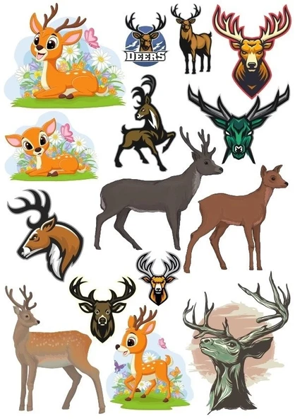 Geyik Sticker Set-2 17 Parça Telefon, Tablet, Defter, Laptop Sticker ürün görseli 1