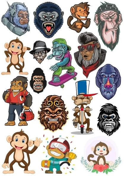 Maymun Goril Sticker Set 20 Parça Telefon, Tablet, Defter, Laptop Sticker ürün görseli 1