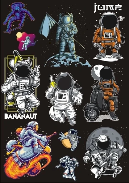 Astronot Temalı Sticker Set-2 10 Parça Telefon, Tablet, Defter, Laptop Sticker ürün görseli 1