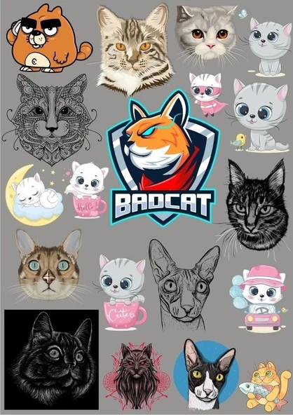 Kediler Sticker Set 14 Parça Telefon, Tablet, Defter, Laptop Sticker ürün görseli 1