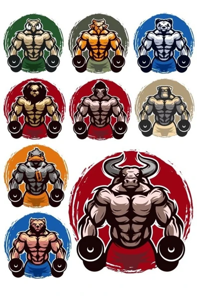 Fitnesci Hayvanlar Sticker Set 9 Parça Telefon, Tablet, Defter, Laptop Sticker ürün görseli 1