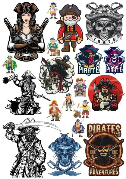 Korsan Kız ve Kuru Kafa Sticker Set 17 Parça Telefon, Tablet, Defter, Laptop Sticker