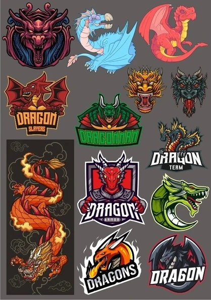 Dragon Ejderaha Sticker -3 13 Parça Telefon, Tablet, Defter, Laptop Sticker ürün görseli 1