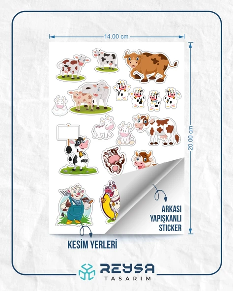 İnek Sticker Set-4 27 Parça Telefon, Tablet, Defter, Laptop Sticker - Resim 2