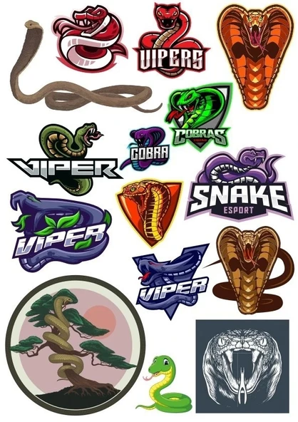 Yılan Cobra Sticker-3 15 Parça Telefon, Tablet, Defter, Laptop Sticker ürün görseli 1