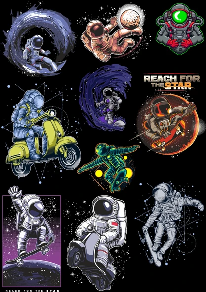 Astronot Temalı Sticker Set-1 10 Parça Telefon, Tablet, Defter, Laptop Sticker ürün görseli 1