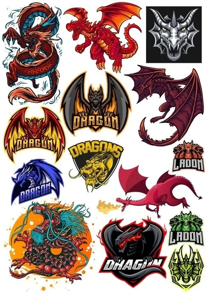 Dragon Ejderha Sticker Set-13 14 Parça Telefon, Tablet, Defter, Laptop Sticker