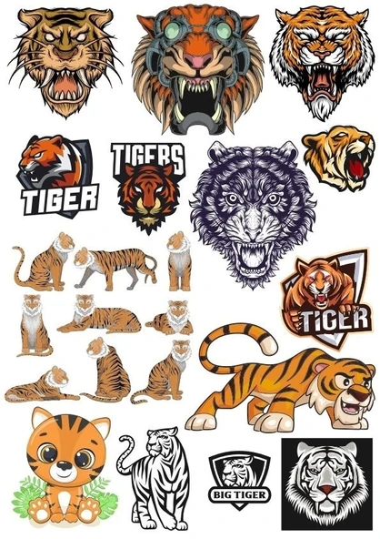 Kaplan Tiger Sticker Set-16 16 Parça Telefon, Tablet, Defter, Laptop Sticker ürün görseli 1