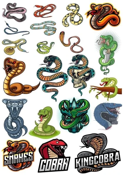 Yılan Cobra Sticker-2 17 Parça Telefon, Tablet, Defter, Laptop Sticker ürün görseli 1