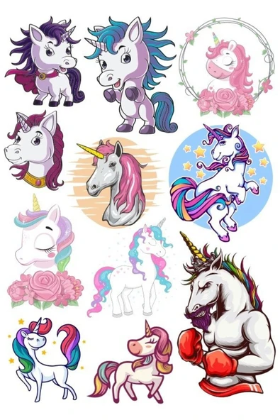 Unicorn Temalı Sticker Set-1 11 Parça Telefon, Tablet, Defter, Laptop Sticker ürün görseli 1