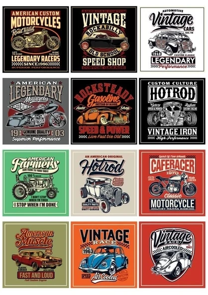 Vintage Moto Poster Sticker 12 Parça Telefon, Tablet, Defter, Laptop Sticker ürün görseli 1