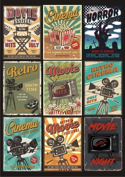 Retro Poster Sticker Set 9 Parça Telefon, Tablet, Defter, Laptop Sticker ürün görseli 1