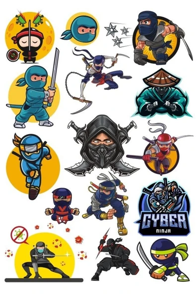 Ninja Sticker Set-2 15 Parça Telefon, Tablet, Defter, Laptop Sticker ürün görseli 1