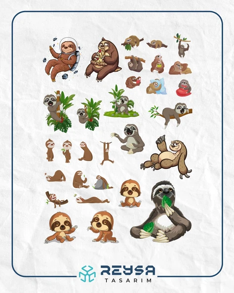 Tembel Hayvan Stciker Set 25 Parça Telefon, Tablet, Defter, Laptop Sticker ürün görseli 1