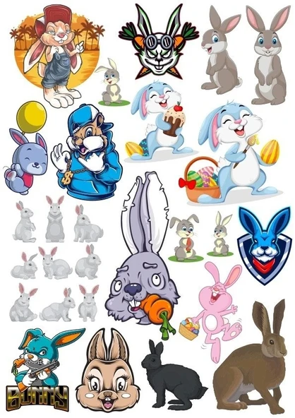 Tavşan Sticker Set-11 17 Parça Telefon, Tablet, Defter, Laptop Sticker