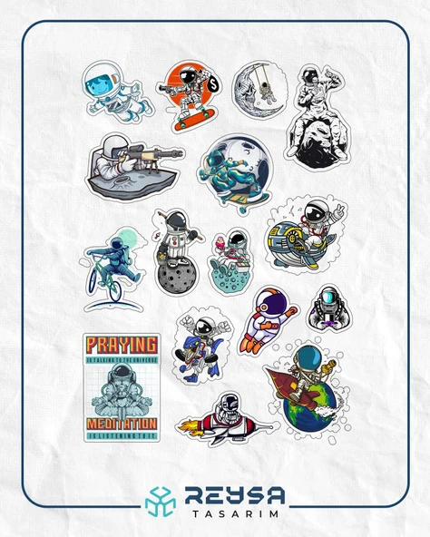 Astronot Sticker Set 11 17 Parça Telefon, Tablet, Defter, Laptop Sticker