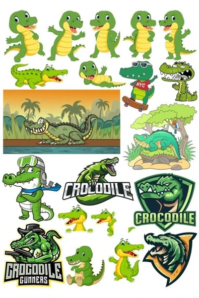 Timsah Sticker Set 11 15 Parça Telefon, Tablet, Defter, Laptop Sticker
