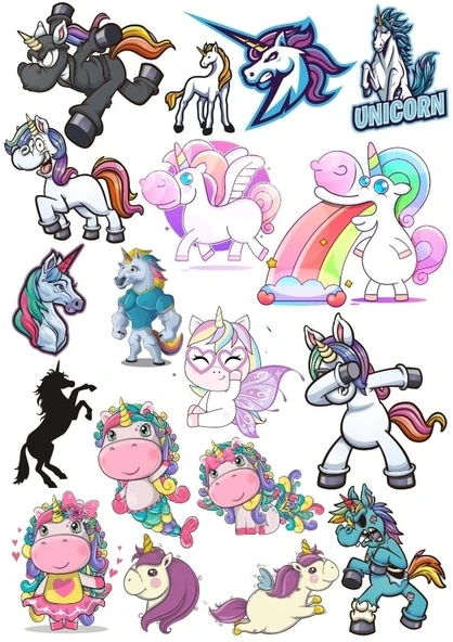 Unicorn Sticker Set 7 15 Parça Telefon, Tablet, Defter, Laptop Sticker ürün görseli 1