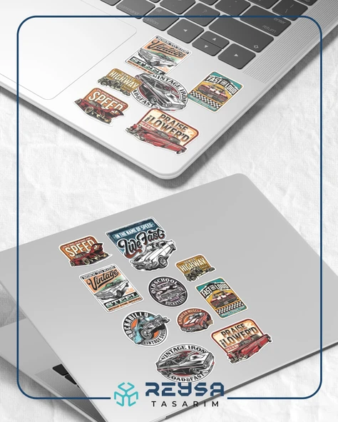 Retro Arabalar Sticker 1 10 Parça Telefon, Tablet, Defter, Laptop Sticker - Resim 3