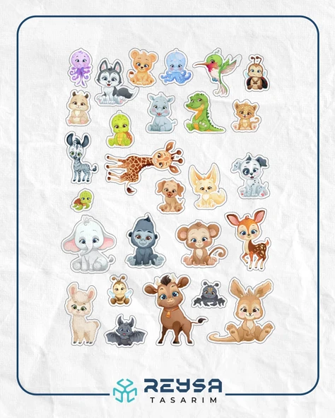 Sevimli Hayvanlar Sticker Set 8 25 Parça Telefon, Tablet, Defter, Laptop Sticker ürün görseli 1