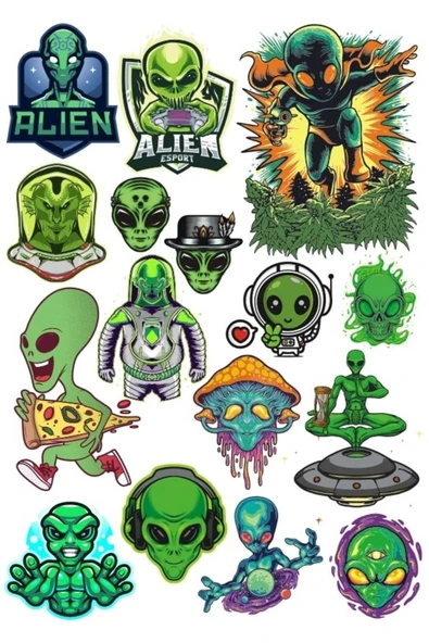 Uzaylılar Sticker Set 11 20 Parça Telefon, Tablet, Defter, Laptop Sticker ürün görseli 1