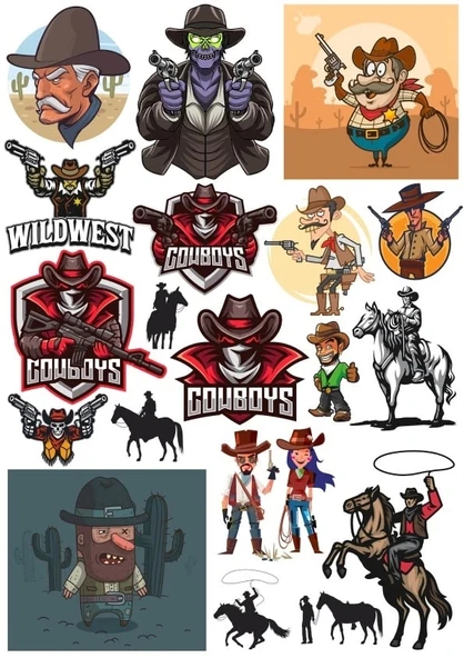 Kovboy Sticker Set 20 Parça Telefon, Tablet, Defter, Laptop Sticker ürün görseli 1