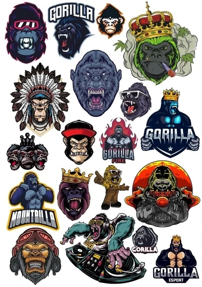 Goril Sticker Set 11 20 Parça Telefon, Tablet, Defter, Laptop Sticker ürün görseli 1