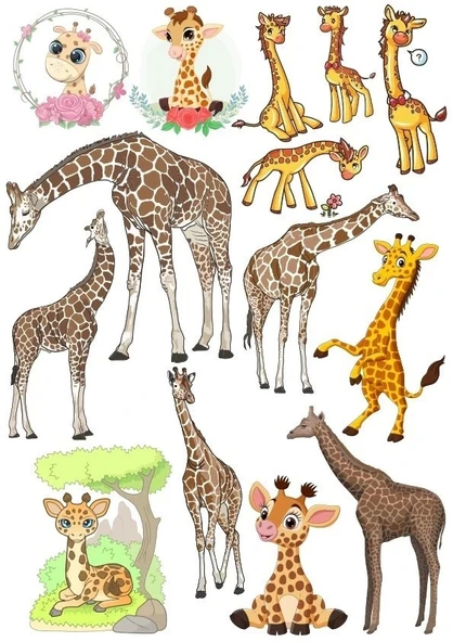 Zürafa Sticker Set-1 13 Parça Telefon, Tablet, Defter, Laptop Sticker ürün görseli 1