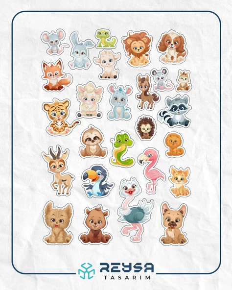 Sevimli Hayvanlar Alemi Sticker Set 1 27 Parça Telefon, Tablet, Defter, Laptop Sticker ürün görseli 1