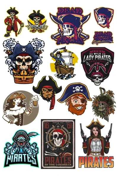 Korsan Sticker Set 14 Parça Telefon, Tablet, Defter, Laptop Sticker ürün görseli 1