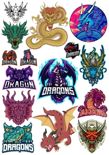 Ejderha Sticker Set 1 15 Parça Telefon, Tablet, Defter, Laptop Sticker ürün görseli 1