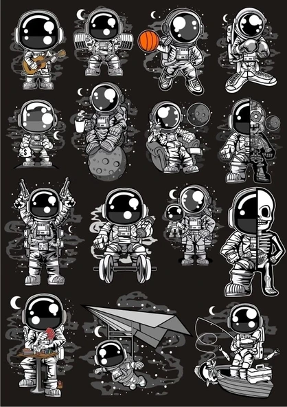 Astoronot Sticker Set 15 20 Parça Telefon, Tablet, Defter, Laptop Sticker