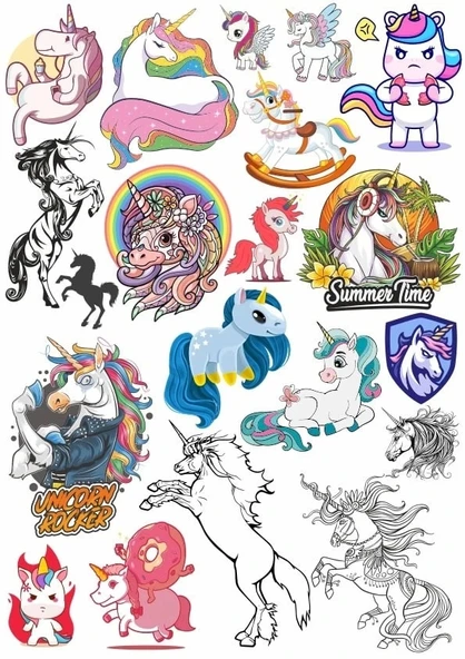 Sevimli Unicorn Sticker Set 20 Parça Telefon, Tablet, Defter, Laptop Sticker ürün görseli 1