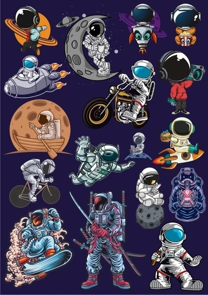 Astronot Sticker Set 16 Parça Telefon, Tablet, Defter, Laptop Sticker
