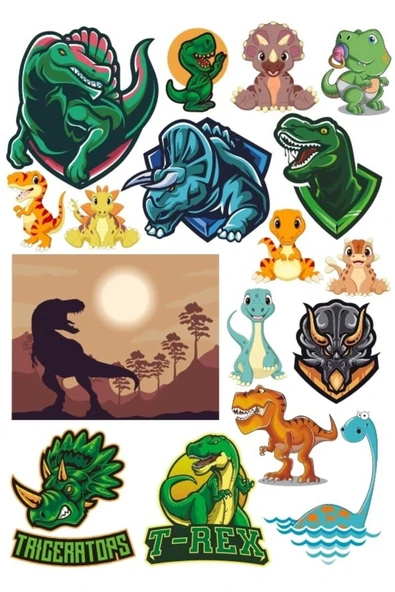 Dinozorlar Sticker Set 4 17 Parça Telefon, Tablet, Defter, Laptop Sticker ürün görseli 1