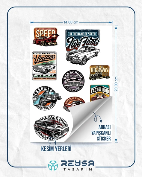 Retro Arabalar Sticker 1 10 Parça Telefon, Tablet, Defter, Laptop Sticker - Resim 2
