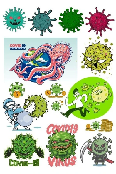 Virüs Bakteri Sticker Set 13 Parça Telefon, Tablet, Defter, Laptop Sticker ürün görseli 1