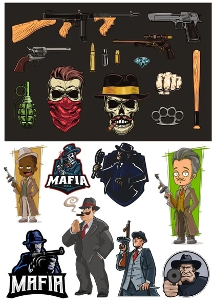 Mafya Sticker Set 5 15 Parça Telefon, Tablet, Defter, Laptop Sticker ürün görseli 1